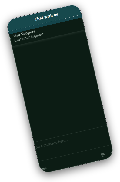 CleanWins support chat shown on a transparent dark green phone interface